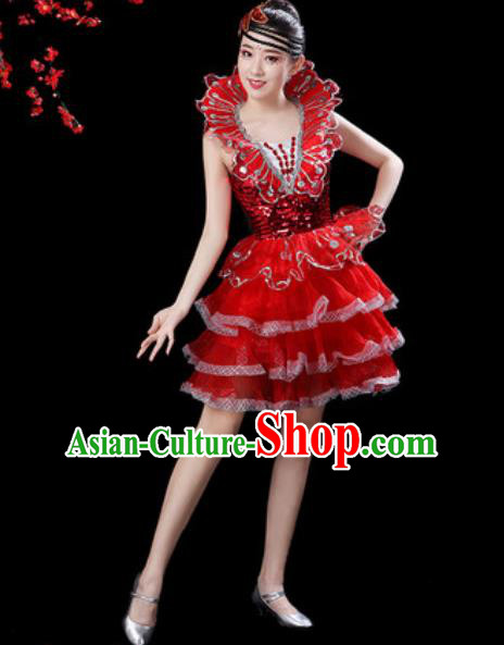 Top Grade Stage Show Costumes Modern Dance Chorus Red Bubble Short Dress for Women