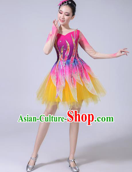 Top Grade Modern Dance Stage Show Costumes Chorus Group Dance Rosy Dress for Women