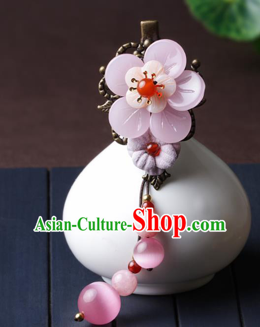 Chinese Traditional Hair Accessories National Hanfu Pink Flower Hair Stick for Women
