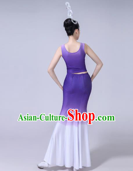 Chinese Ethnic Costumes Traditional Dai Nationality Peacock Dance Folk Dance Gradient Lilac Dress for Women
