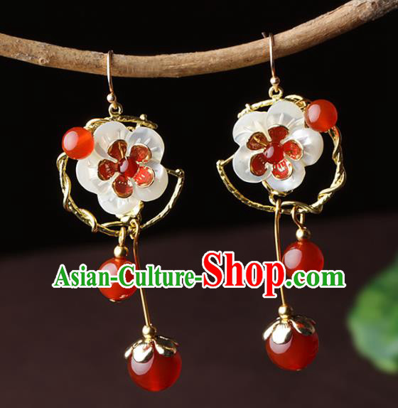 Chinese Traditional Jewelry Accessories National Hanfu Agate Shell Flowers Earrings for Women