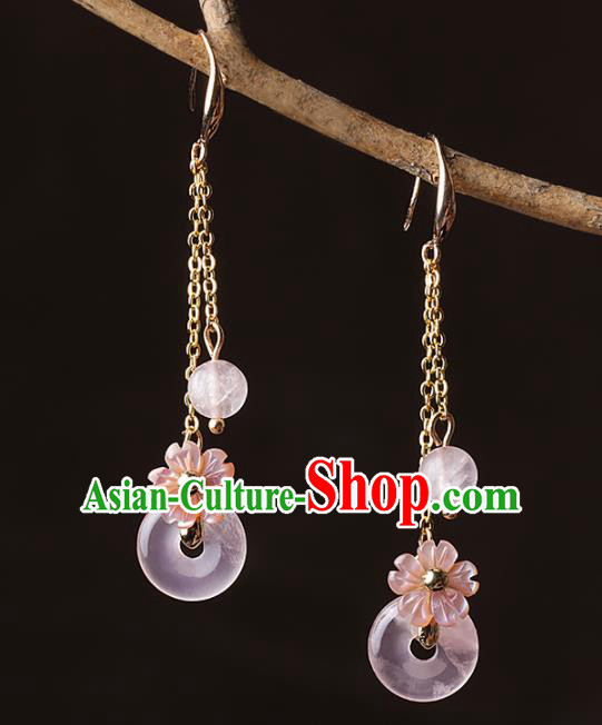 Chinese Traditional Jewelry Accessories National Hanfu Rose Quartz Earrings for Women