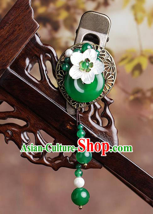 Chinese Traditional Hair Accessories National Hanfu Green Agate Hair Claw for Women