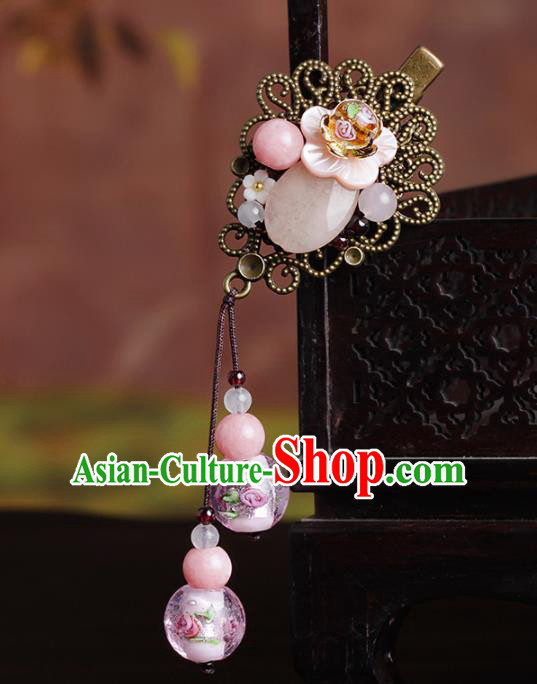 Chinese Traditional Hair Accessories National Hanfu Pink Tassel Hair Claw for Women
