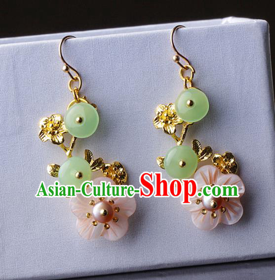 Chinese Traditional Jewelry Accessories National Hanfu Pink Shell Earrings for Women