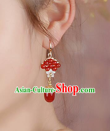Chinese National Classical Hanfu Red Beads Earrings Traditional Jewelry Accessories for Women