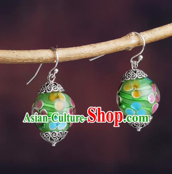 Chinese Yunnan National Classical Green Colored Glaze Earrings Traditional Ear Jewelry Accessories for Women