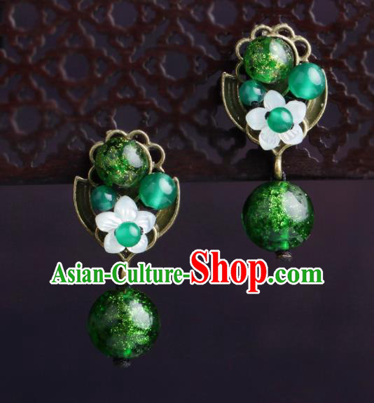 Chinese Yunnan National Classical Earrings Traditional Green Beads Ear Jewelry Accessories for Women