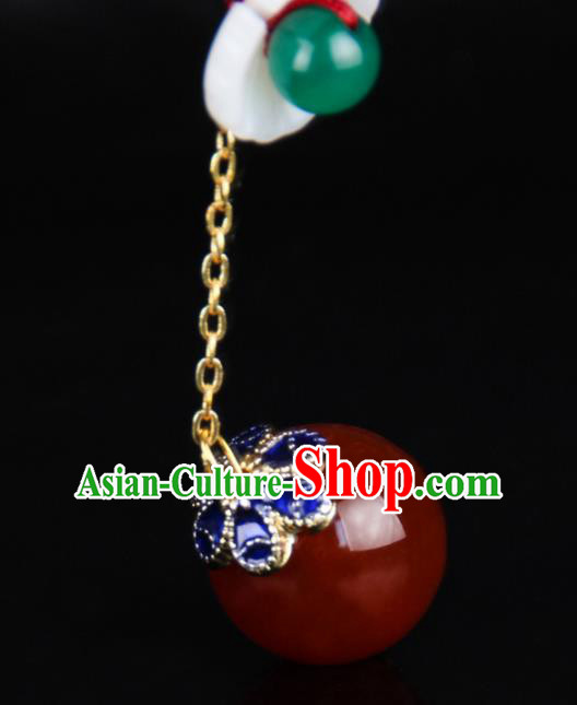 Chinese Yunnan National Classical Agate Tassel Earrings Traditional Hanfu Ear Jewelry Accessories for Women