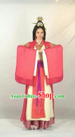 Chinese Traditional Han Dynasty Queen Replica Costumes Ancient Empress Hanfu Dress and Headpiece Complete Set