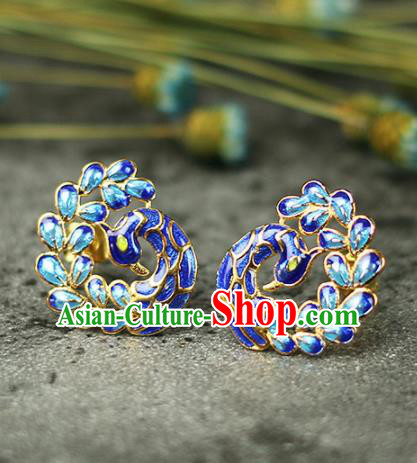 Chinese Handmade Cloisonne Peacock Earrings Traditional Classical Hanfu Ear Jewelry Accessories for Women