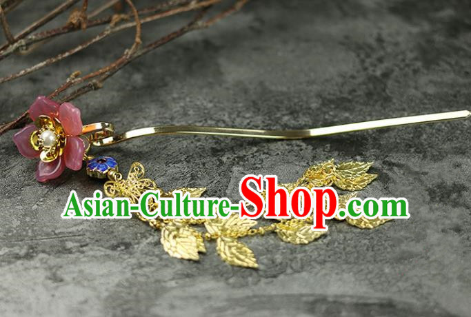 Handmade Chinese Traditional Pink Flower Hairpins Traditional Classical Hanfu Hair Accessories for Women