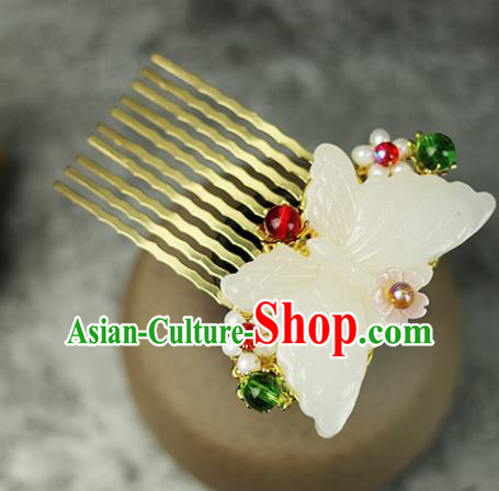 Handmade Chinese Traditional Jade Butterfly Hair Combs Traditional Classical Hanfu Hair Accessories for Women