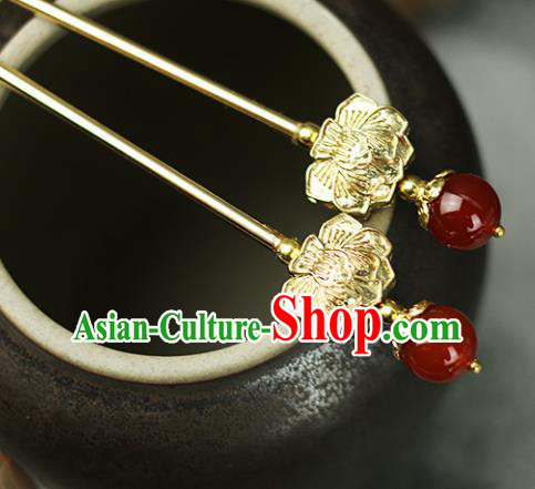 Handmade Chinese Traditional Golden Lotus Hairpins Traditional Classical Hanfu Hair Accessories for Women