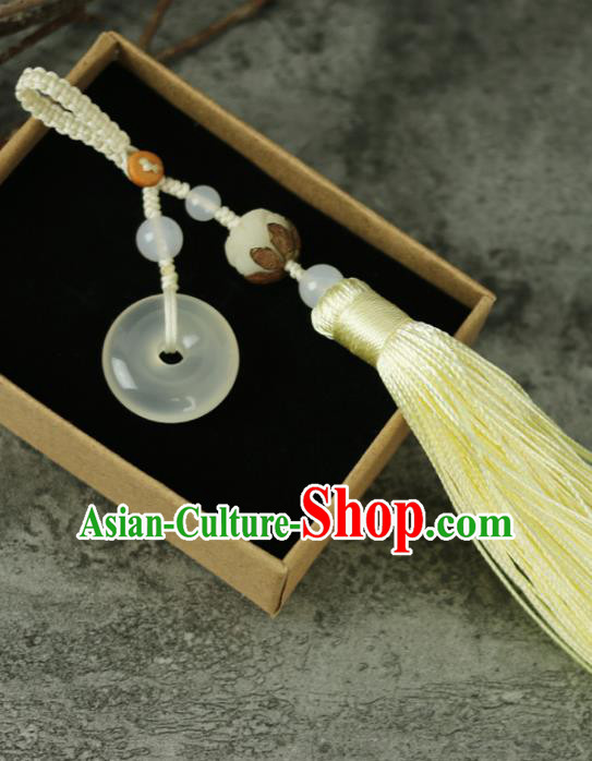 Handmade Chinese Traditional Yellow Tassel Jade Pendant Traditional Classical Hanfu Jewelry Accessories for Women