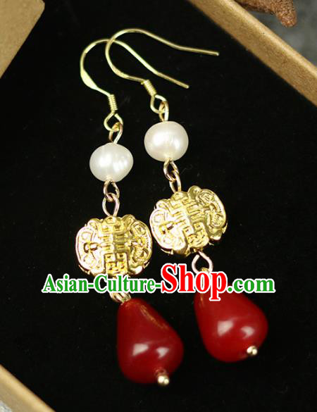 Chinese Handmade Pearl Earrings Traditional Classical Hanfu Ear Jewelry Accessories for Women