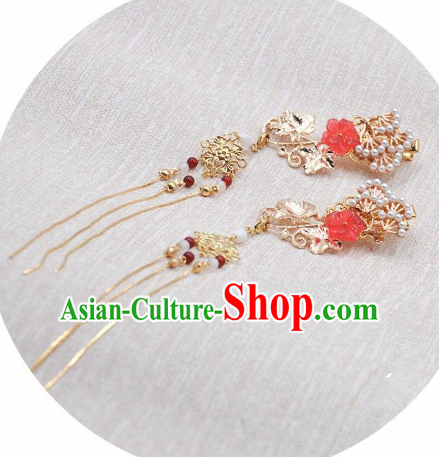 Handmade Chinese Traditional Golden Tassel Hair Claws Ancient Classical Hanfu Hair Accessories for Women