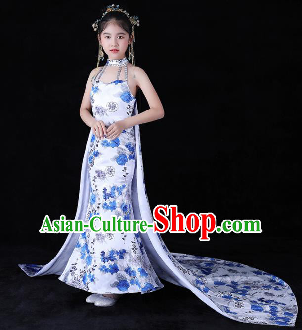 Children Stage Performance Catwalks Costume Chinese Dance Compere Full Dress for Girls Kids