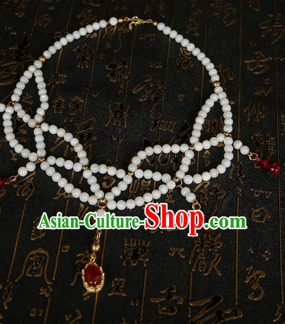Chinese Traditional Hanfu White Beads Necklace Traditional Classical Jewelry Accessories for Women