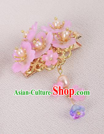 Chinese Ancient Traditional Hanfu Pink Flowers Hair Claws Handmade Classical Hair Accessories for Women