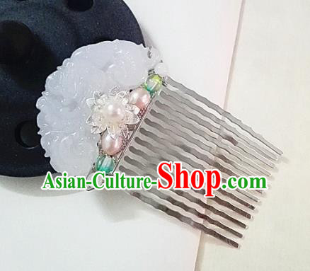 Chinese Ancient Traditional Hanfu Jade Hair Comb Handmade Classical Hair Accessories for Women