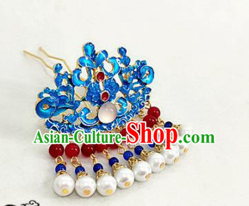 Chinese Traditional Blueing Tassel Hairpins Handmade Classical Hair Accessories for Women