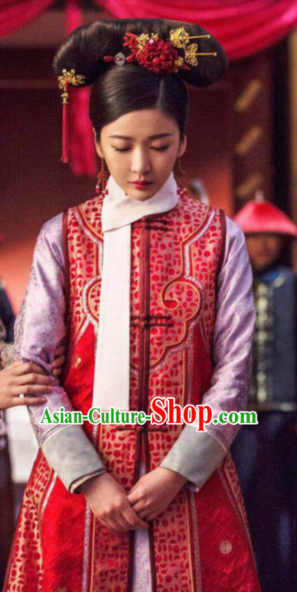 Ruyi Royal Love in the Palace Chinese Ancient Drama Qing Dynasty Palace Lady Embroidered Costumes and Headpiece Complete Set