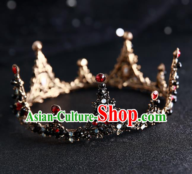 Handmade Top Grade Hair Accessories Baroque Red Crystal Round Royal Crown for Women