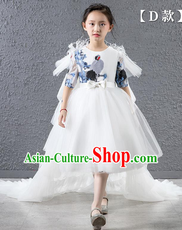 Children Modern Dance Costume Chinese Compere Catwalks Trailing Full Dress for Kids
