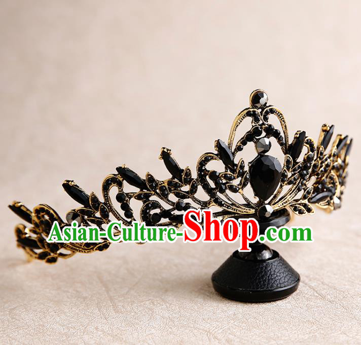 Handmade Top Grade Bride Black Royal Crown Hair Accessories Baroque Queen Hair Clasp for Women