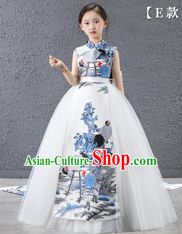 Children Modern Dance Costume Chinese Compere Catwalks Qipao Dress for Kids