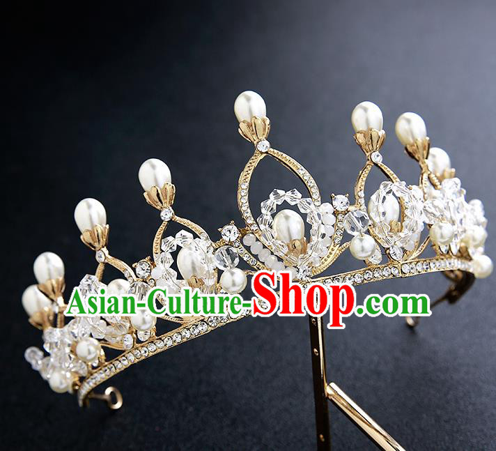 Top Grade Handmade Pearls Royal Crown Hair Accessories Baroque Princess Hair Clasp for Women