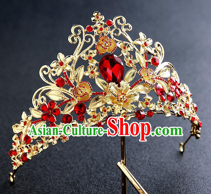 Top Grade Handmade Golden Royal Crown Hair Accessories Baroque Princess Hair Clasp for Women