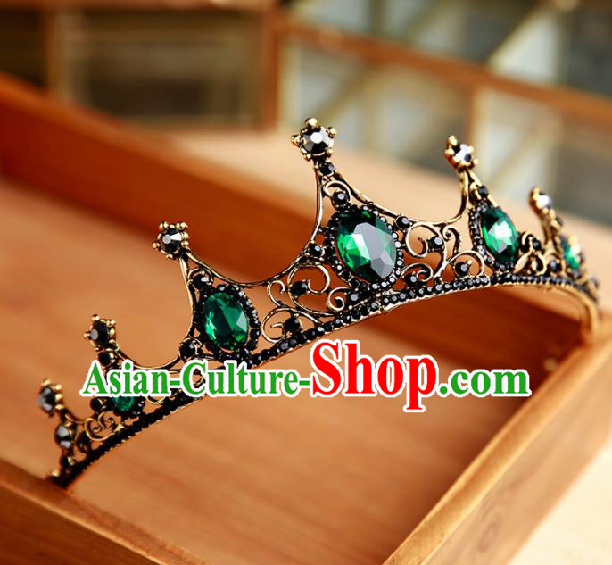 Handmade Top Grade Bride Emerald Hair Clasp Hair Accessories Baroque Queen Royal Crown for Women