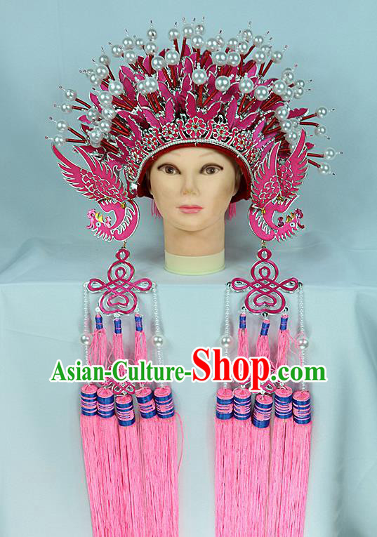Chinese Traditional Peking Opera Bride Phoenix Coronet Beijing Opera Princess Rosy Chaplet Hats for Women