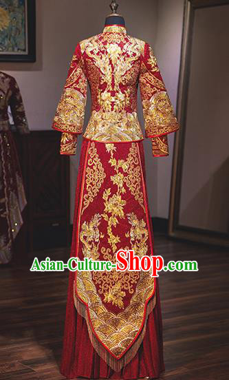 Chinese Traditional Wedding Costumes Bride Embroidered Red Xiuhe Suits Ancient Full Dress for Women