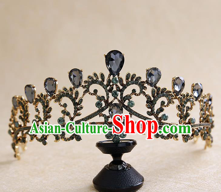 Top Grade Handmade Baroque Black Royal Crown Hair Accessories Princess Hair Clasp for Women