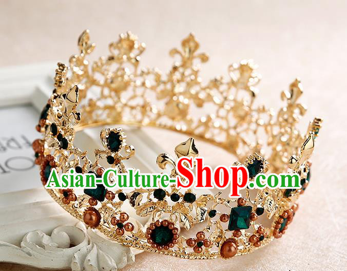 Handmade Baroque Green Crystal Royal Crown Hair Accessories Princess Hair Clasp for Women