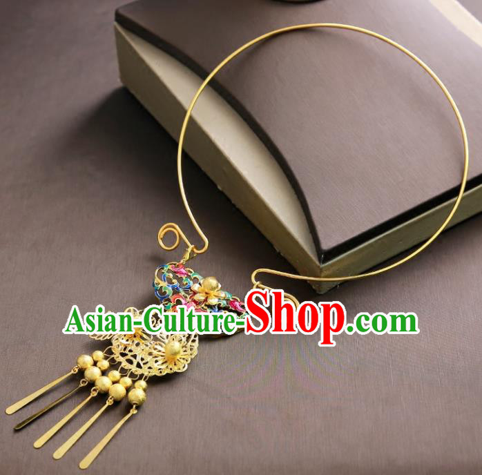 Chinese Ancient Handmade Blueing Necklace Traditional Classical Hanfu Jewelry Accessories for Women