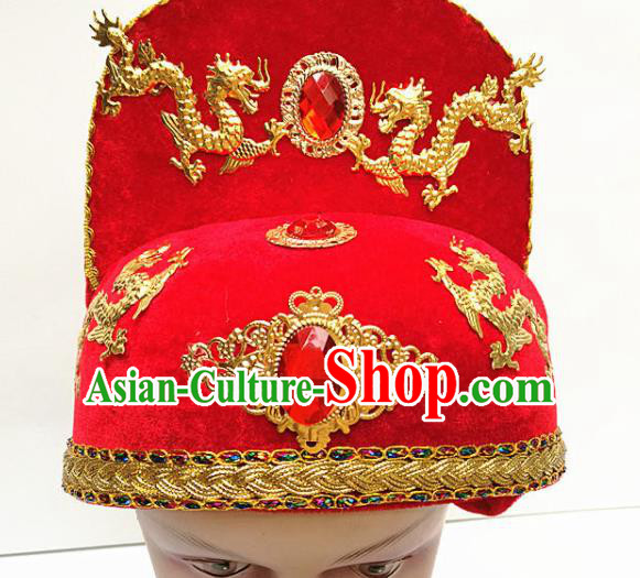 Traditional Chinese Beijing Opera Minister Red Hat Peking Opera Hair Accessories Hat for Men