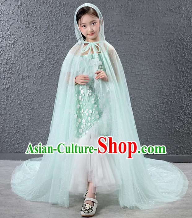 Children Catwalks Princess Costume Compere Stage Performance Green Trailing Full Dress for Girls Kids