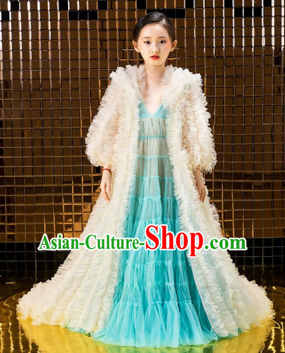 Children Catwalks Princess Costume Compere Modern Dance Full Dress for Girls Kids