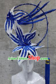 Halloween Cosplay Deluxe Hair Accessories Chinese Palace Catwalks Blue Hat Headwear for Women