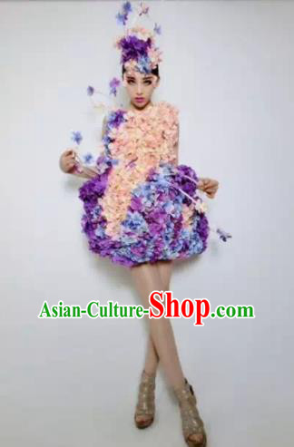 Brazilian Carnival Parade Halloween Costumes Catwalks Stage Show Flowers Dress and Headwear for Women