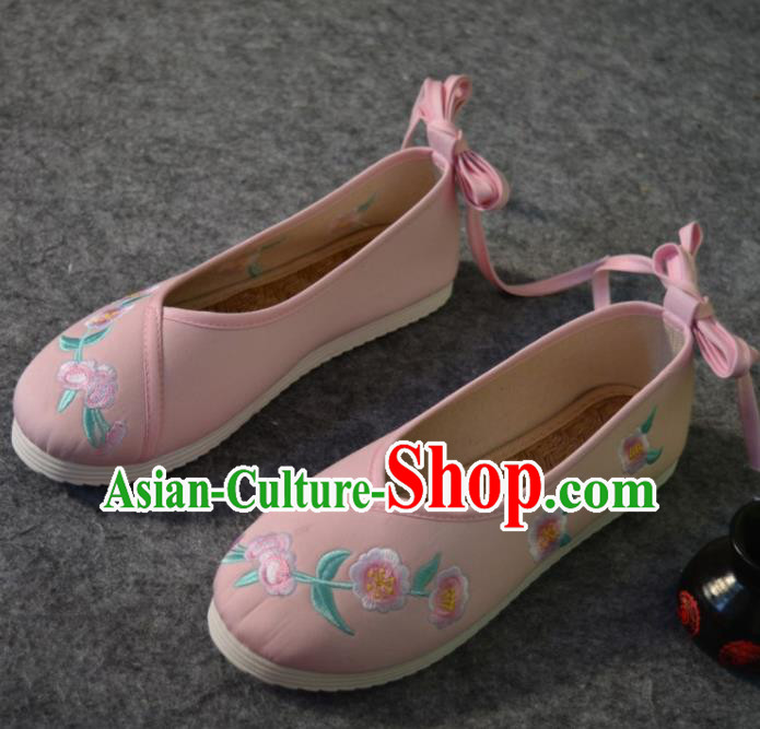 Chinese Traditional Hanfu Shoes Ancient Princess Shoes Pink Embroidered Shoes for Women