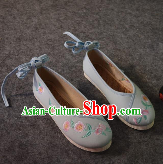 Chinese Traditional Hanfu Shoes Ancient Princess Shoes Blue Embroidered Shoes for Women