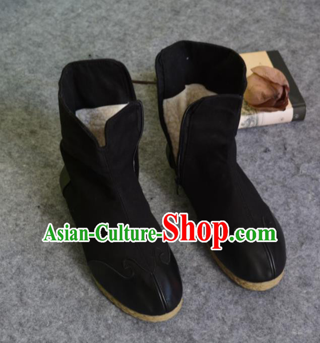 Chinese Traditional Boots Ancient Swordsman Shoes Embroidered Black Shoes for Men