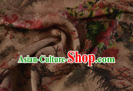 Asian Chinese Traditional Pattern Silk Design Brocade Fabric Chinese Brown Gambiered Guangdong Gauze Material