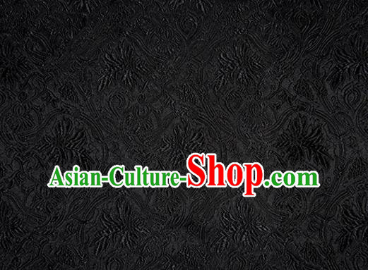 Asian Chinese Tang Suit Satin Material Traditional Grape Pattern Design Black Brocade Silk Fabric