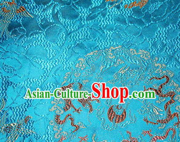 Asian Chinese Tang Suit Satin Material Traditional Dragons Pattern Design Blue Brocade Silk Fabric